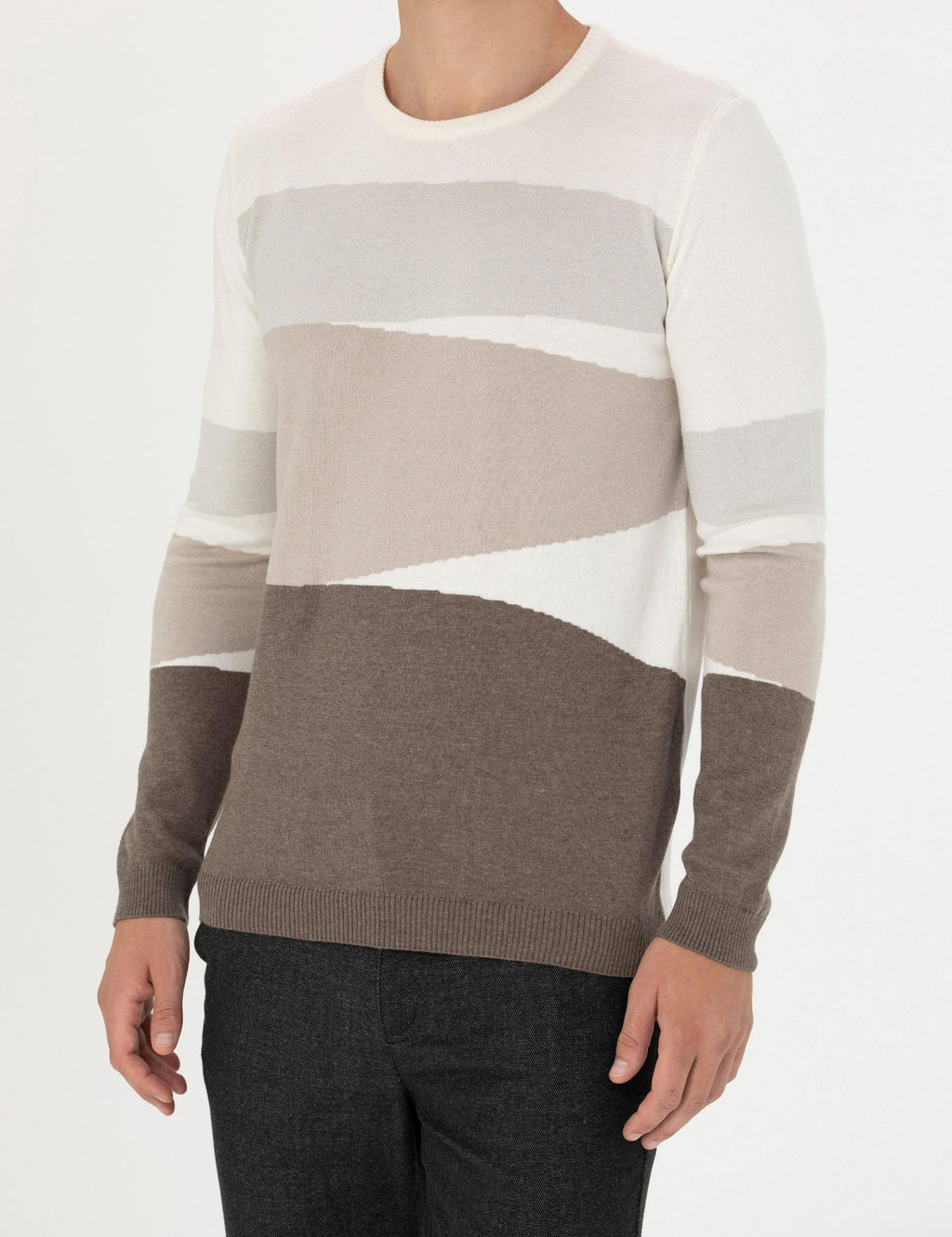 Ekru Slim Fit Bisiklet Yaka Triko Kazak - Pierre cardin фото 6