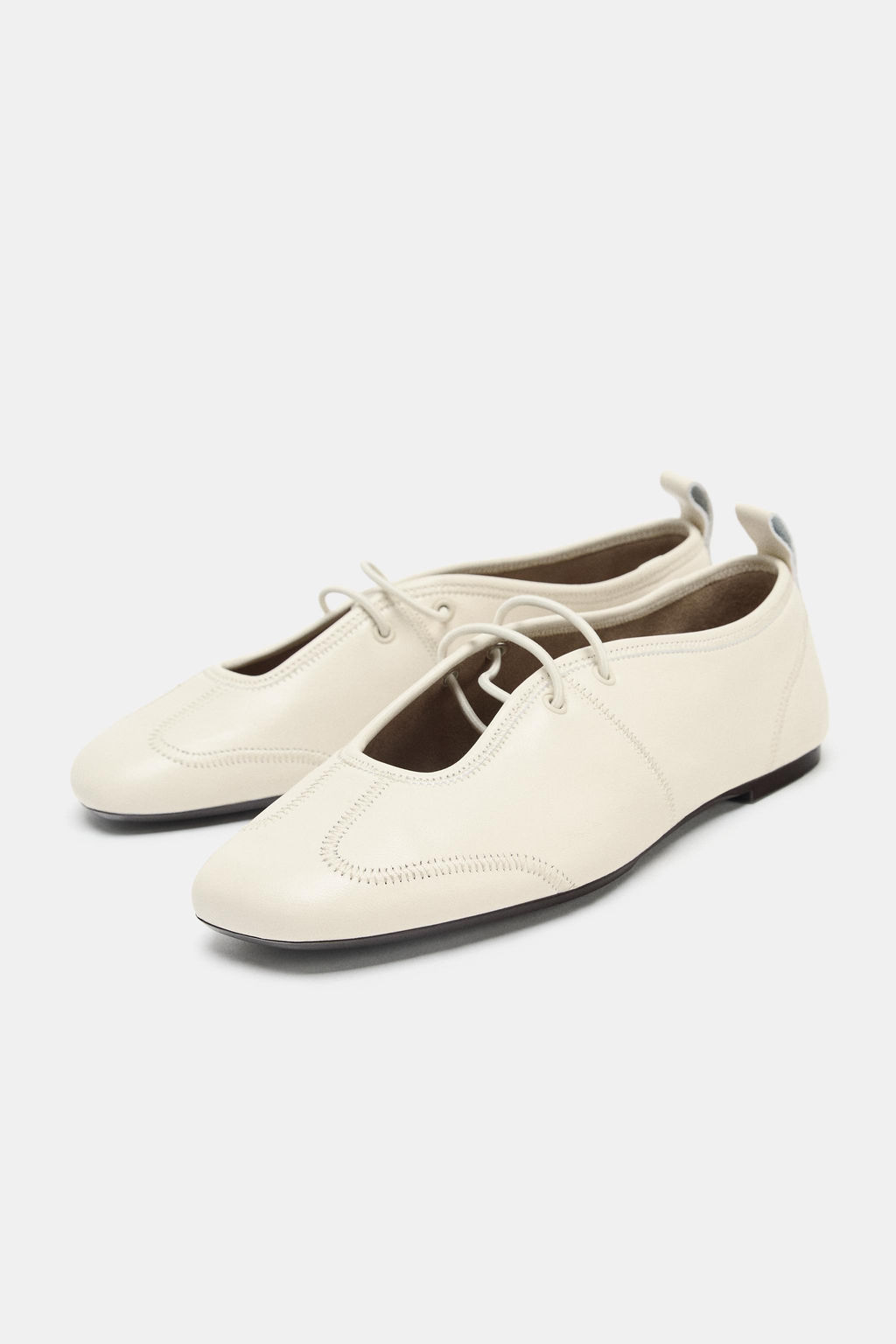LEATHER TOPSTITCHED BALLERINAS - Zara фото 8