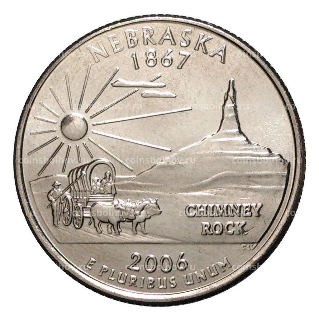 Монета 25 центов (1/4 доллара) 2006 года P США Штаты и территории Небраска