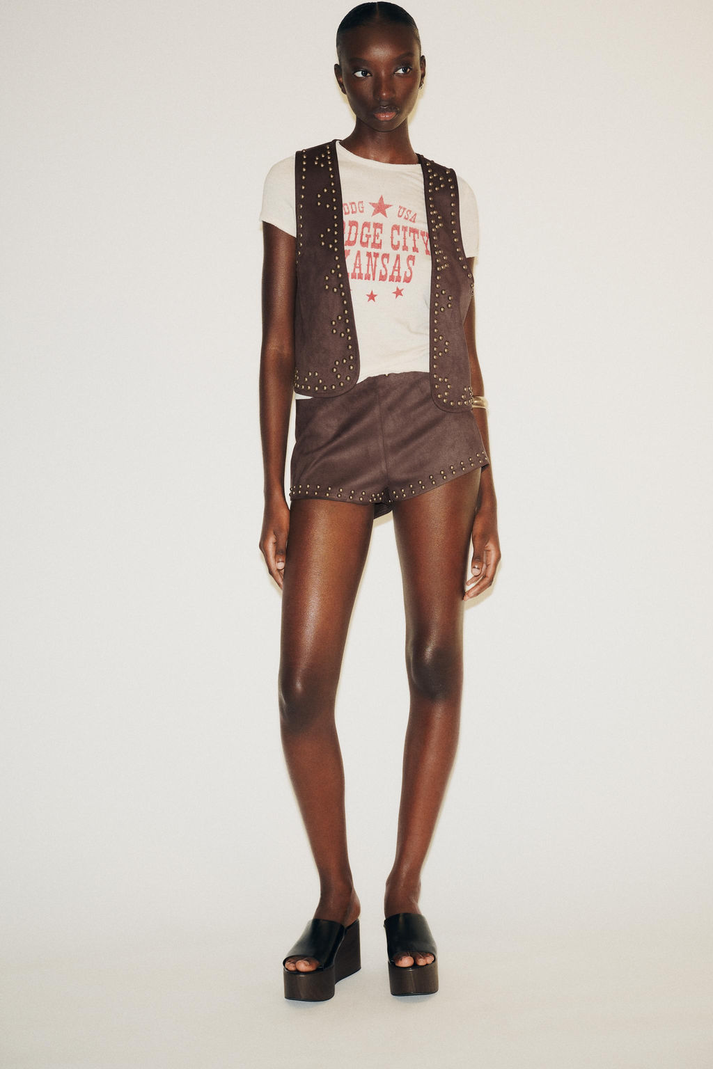 STUDDED FAUX SUEDE WAISTCOAT