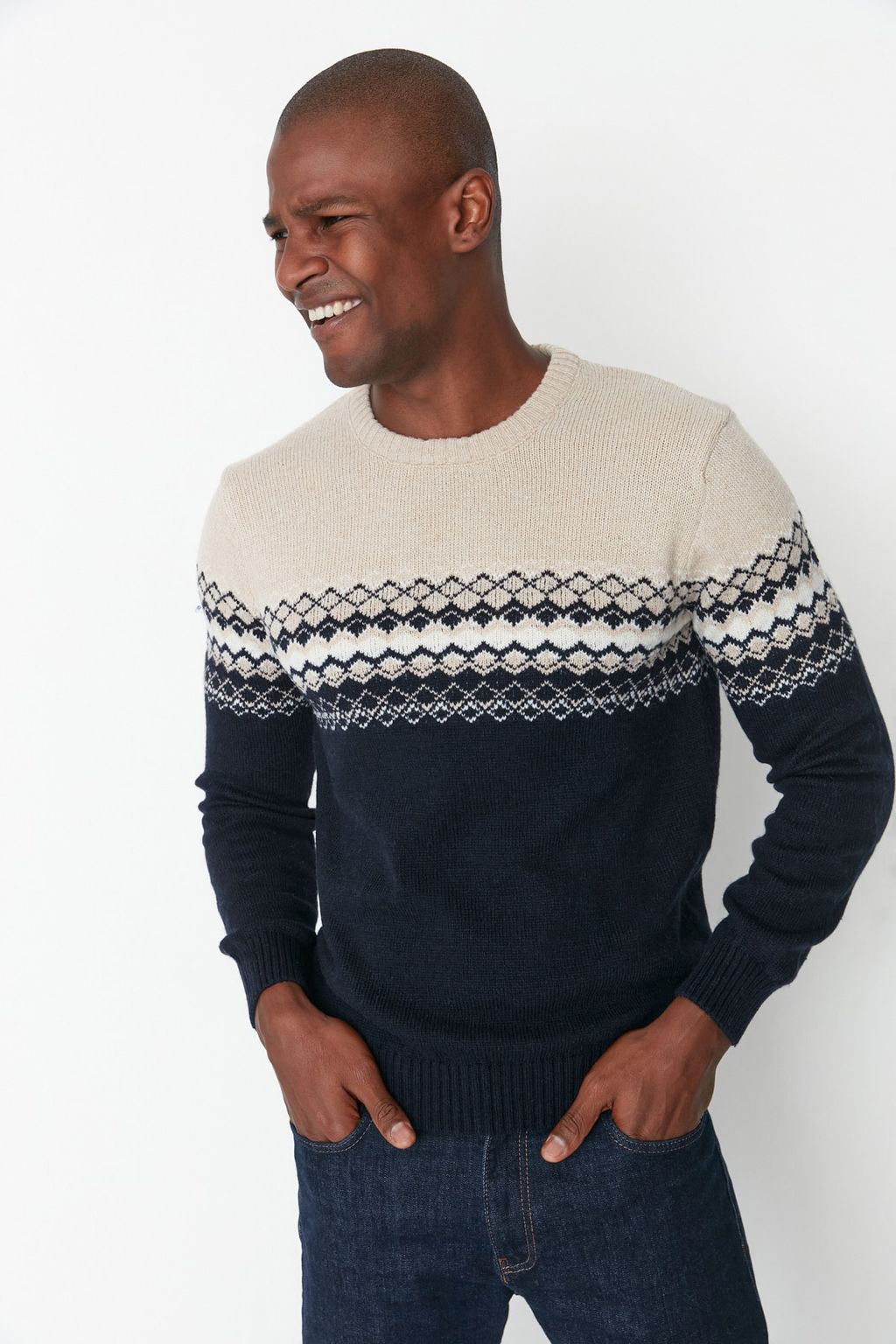TRENDYOL MAN Antrasit Slim Fit Yunlu Bisiklet Yaka Panel Jakarl? Triko Kazak TMNAW21KZ0738 - Trendyolmilla фото 12
