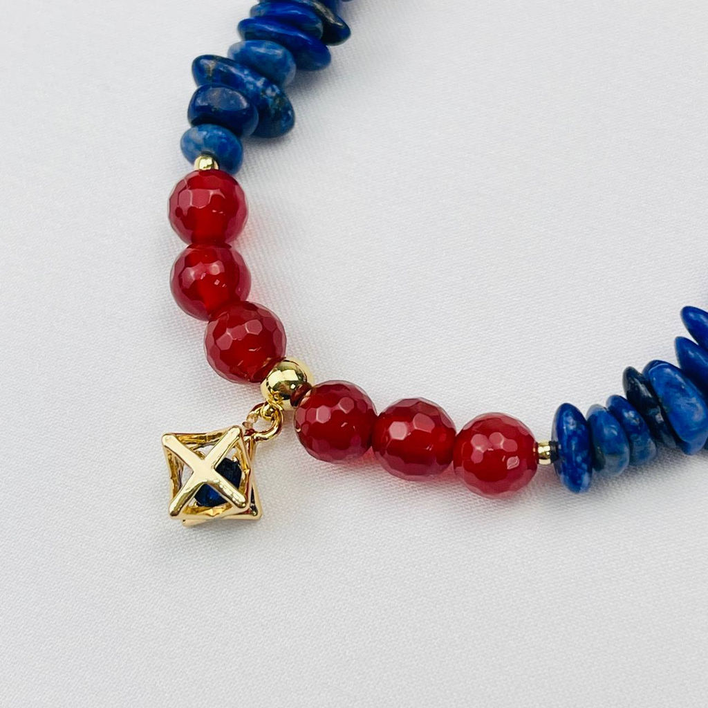 Браслет из Сердолика и Лазурита с подвеской 16,5 см + - Радуга самоцветов фото 2