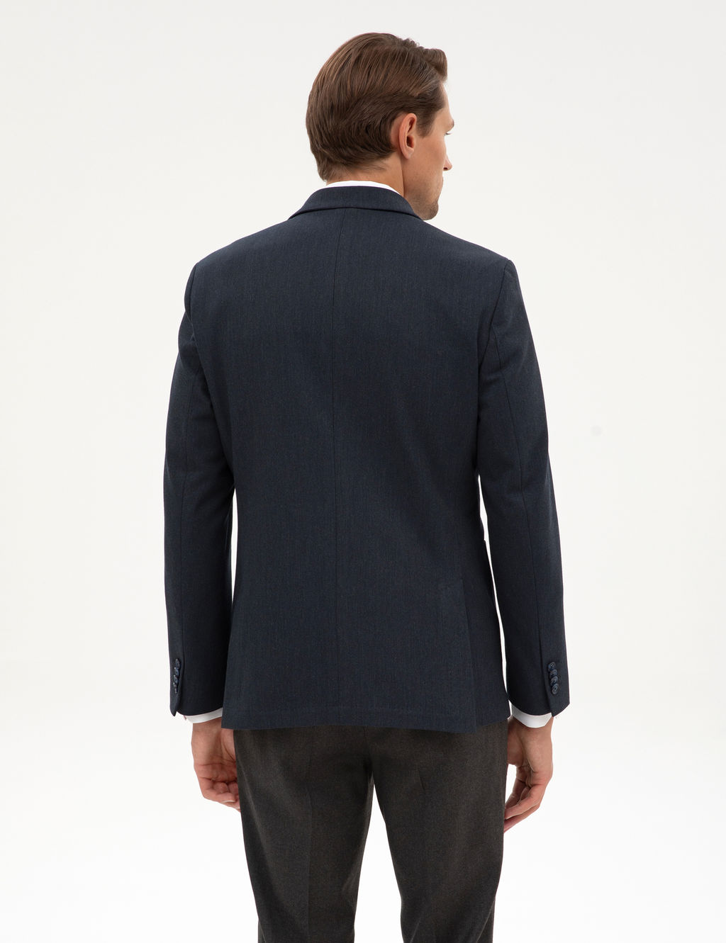 Lacivert Slim Fit Flanel Dokulu Ceket