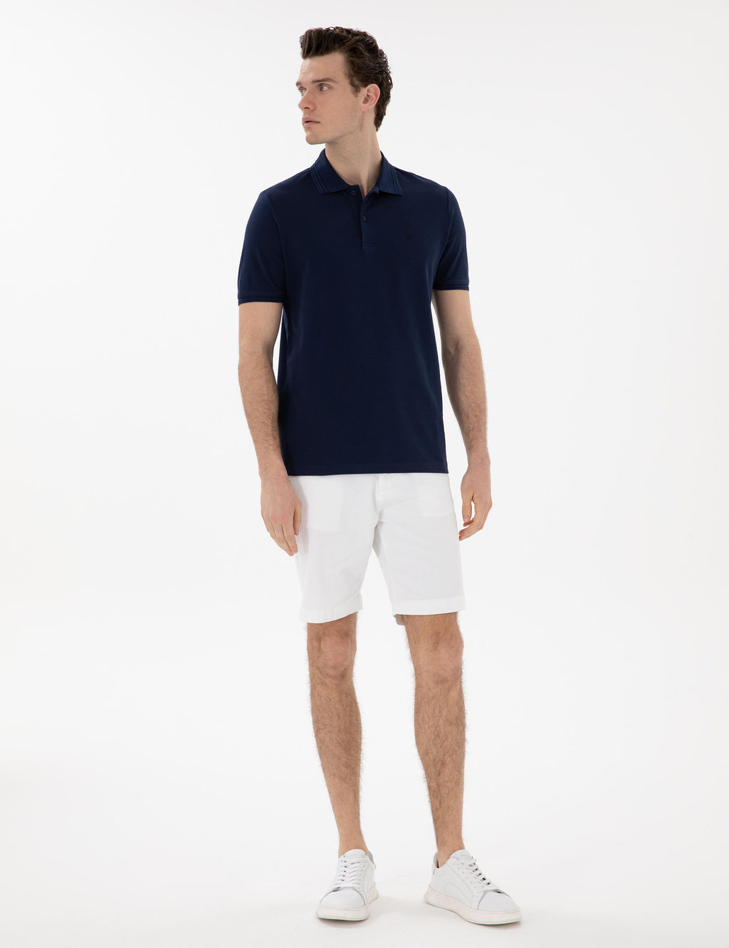 Lacivert Regular Fit %100 Pamuk Polo Yaka Basic Ti__rt