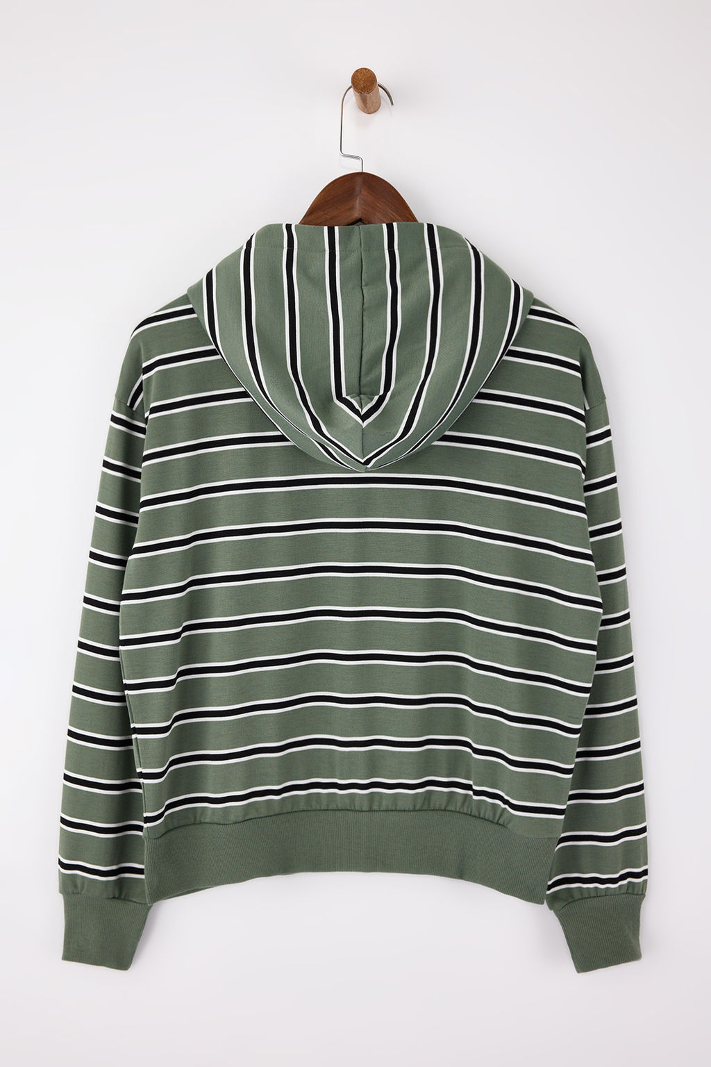 Yesil Cizgili Regular/Normal Kal?p Kapusonlu Fermuarl? Ince Orme Sweatshirt TWOSS26SW00003 - Trendyolmilla фото 8