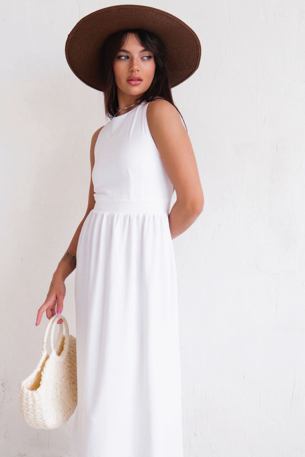 Платье с перекрещенными бретелями белое - Martichelli фото 4