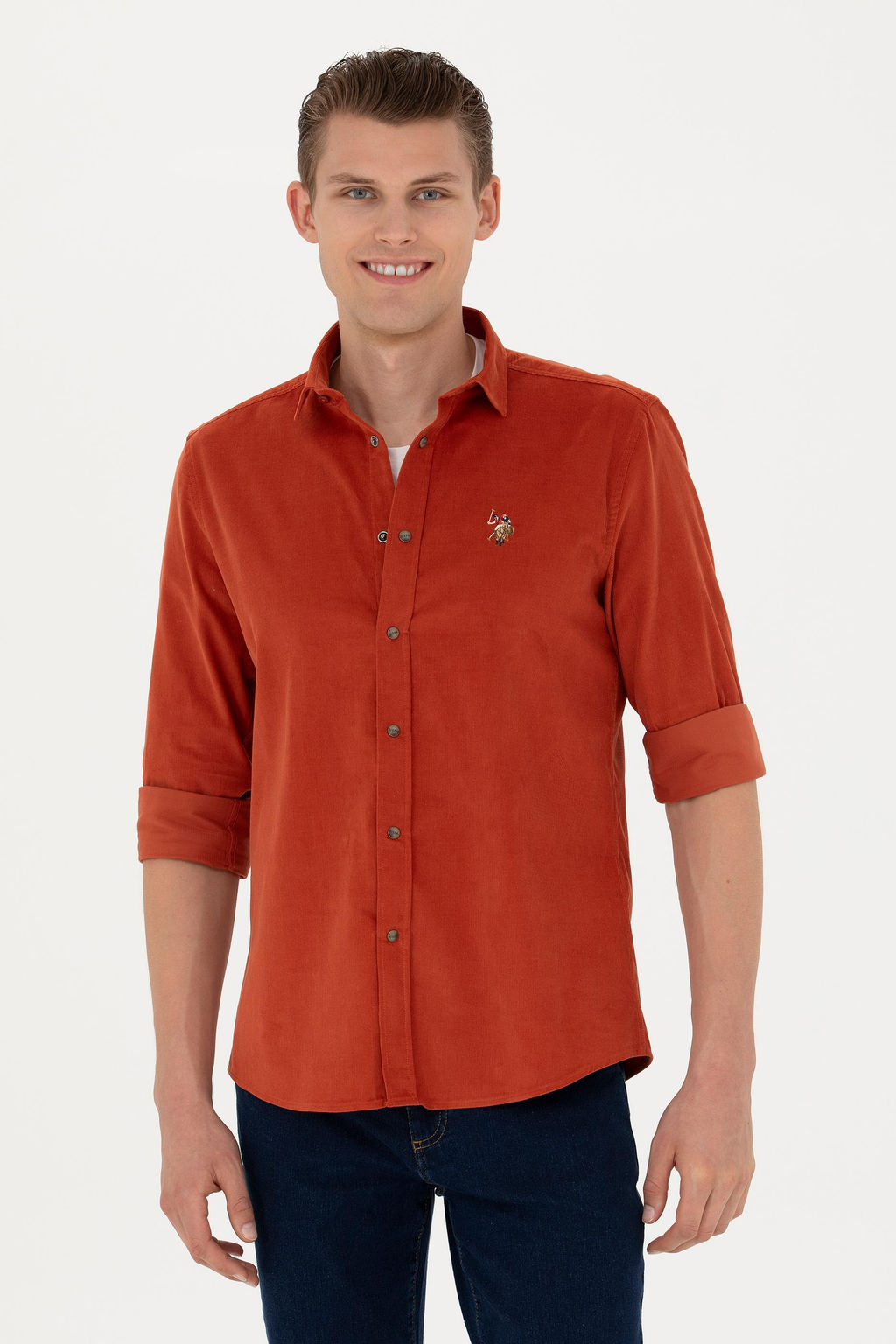 U. S. Polo Assn / Мужская рубашка с длинным рукавом кирпичного цвета - U.s. polo assn фото 15