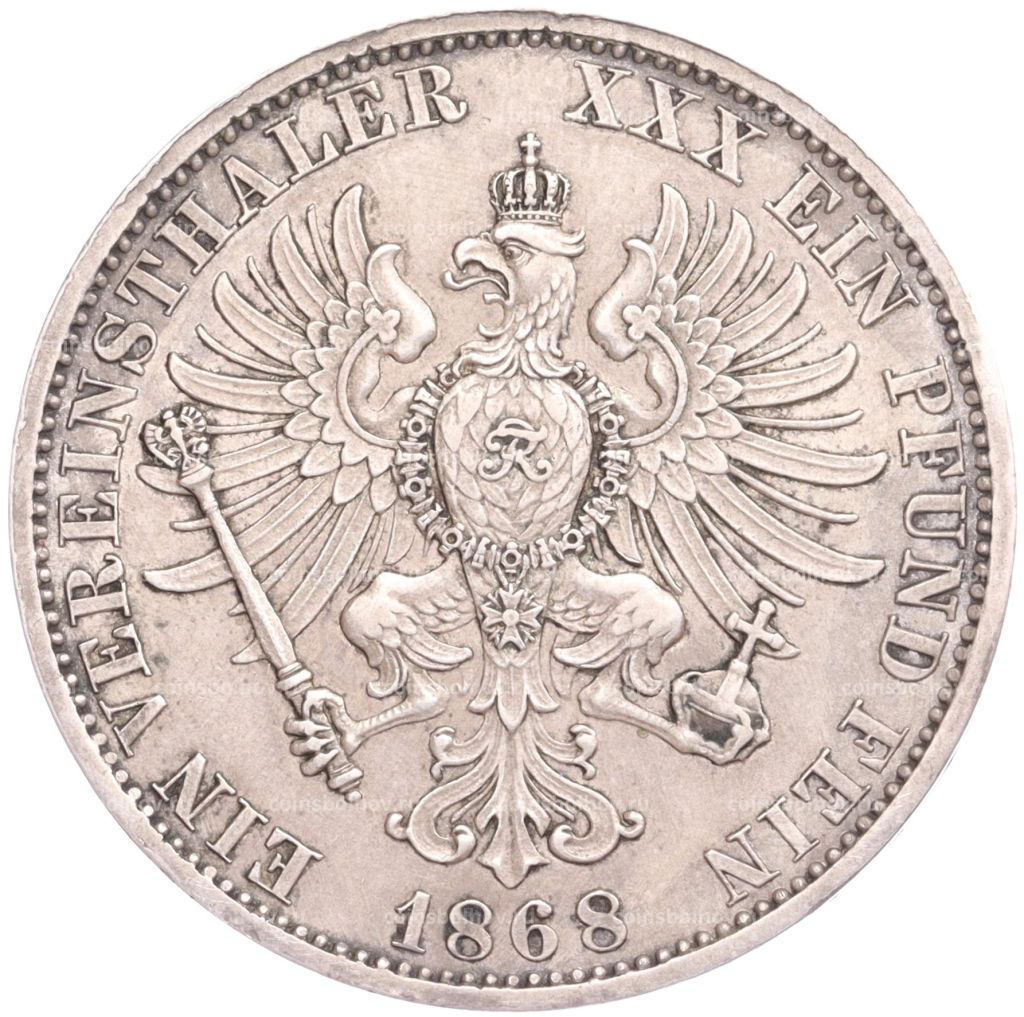Монета 1 союзный талер 1868 года A Пруссия