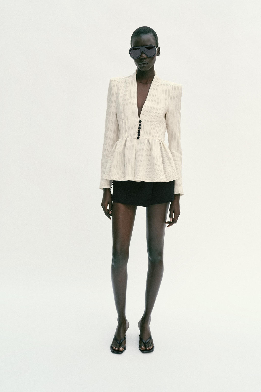 BLAZER RAYAS PEPLUM / Crudo / Marr?n