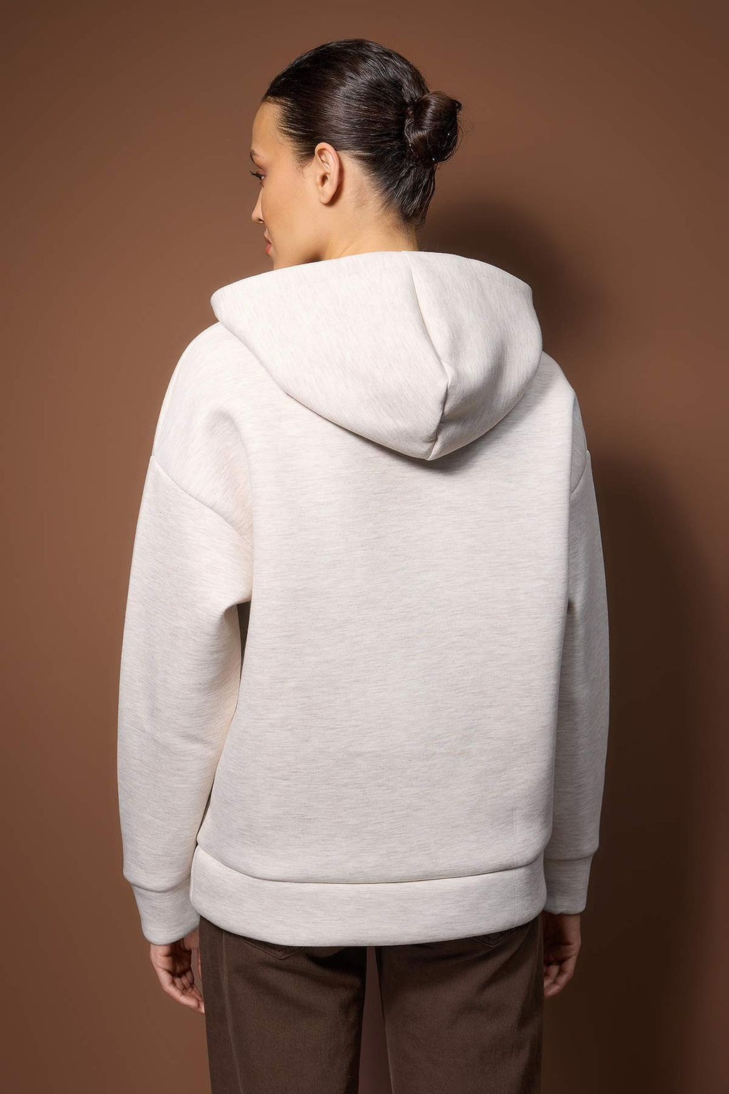 Bej Melanj Premium Oversize/Genis Kal?p Kal?n Esnek Orme Sweatshirt TWOAW26SW00246