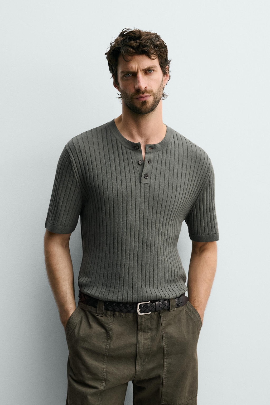 CAMISETA PUNTO CANAL? CUELLO PANADERO / Khaki - Zara фото 3