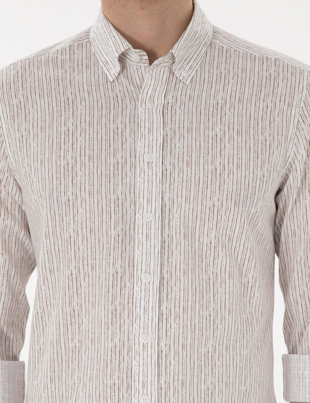 Haki _izgili Slim Fit Uzun Kollu G_mlek - Pierre cardin фото 6