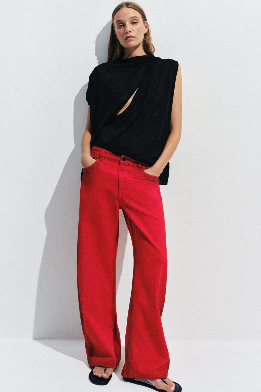 JEANS ZW COLLECTION WIDE LEG TIRO BAJO / Rojo - Zara фото 4