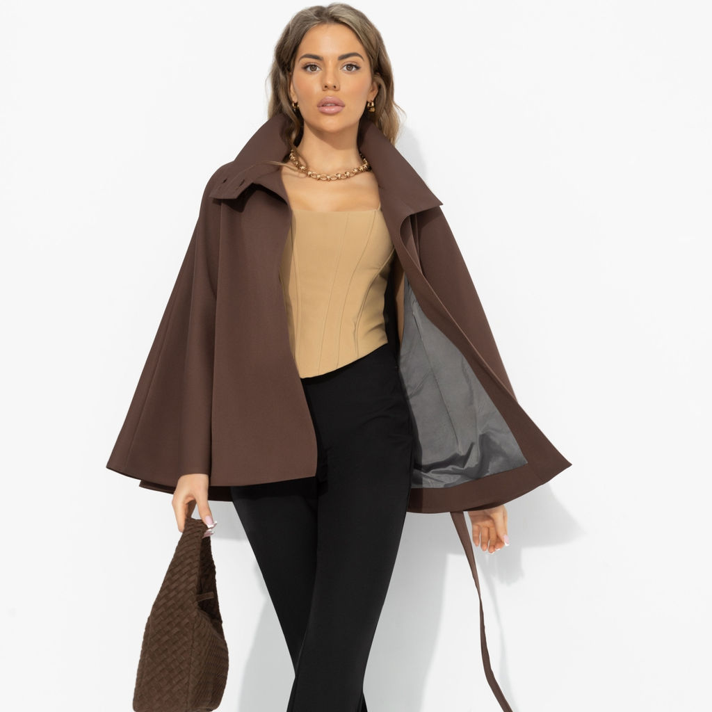 Жакет‑кейп, Дикое притяжение (с поясом, брауни) - Charutti фото 12