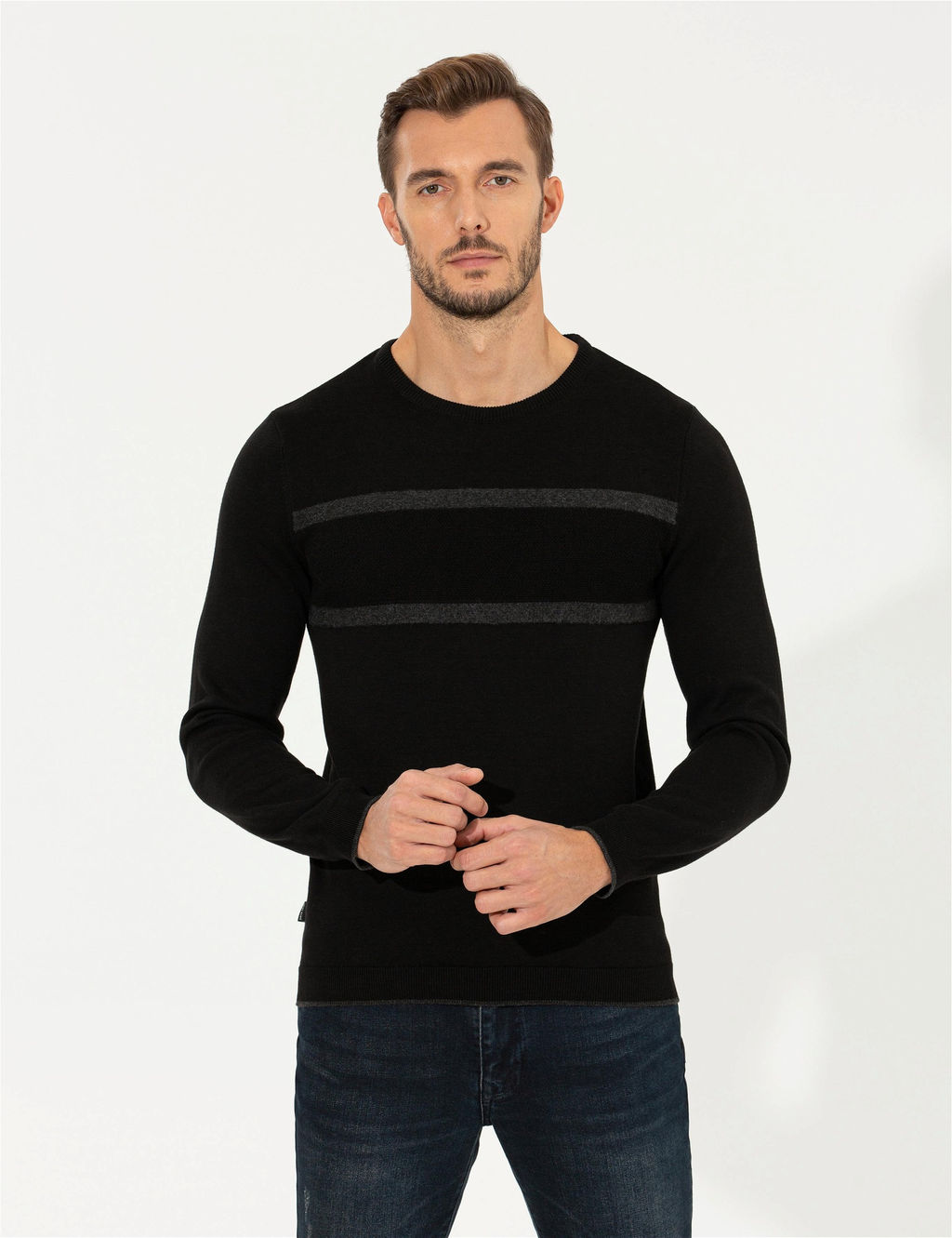 Siyah Slim Fit Bisiklet Yaka Triko Kazak - Pierre cardin фото 2