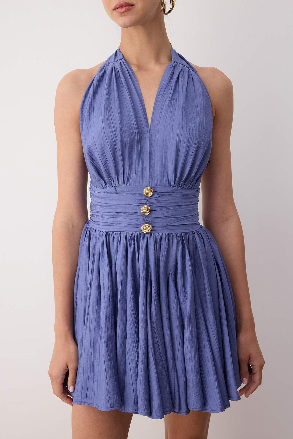 Mavi Belden Ac?lan/Skater Dusme Detayl? Sifon K?sa/Mini Elbise TPRSS25EL00319 - Trendyolmilla фото 9