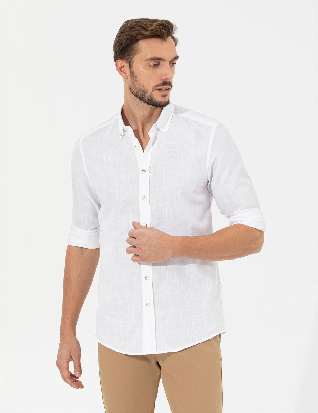 Beyaz Slim Fit Uzun Kollu G_mlek - Pierre cardin фото 4