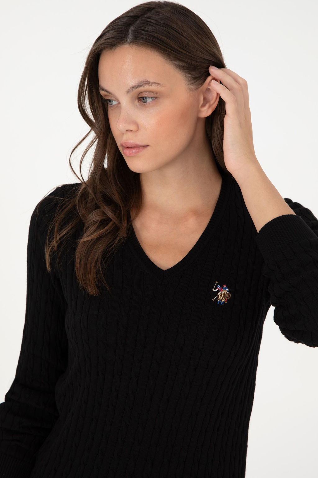 Женский черный базовый свитер с v-образным вырезом Неожиданная скидка в корзине - U.s. polo assn фото 2