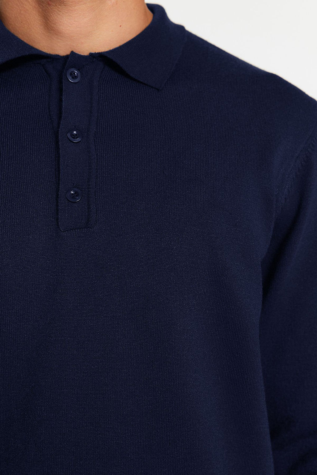 Lacivert Erkek Regular Polo Yaka Duz Triko Kazak TMNAW24KZ00067