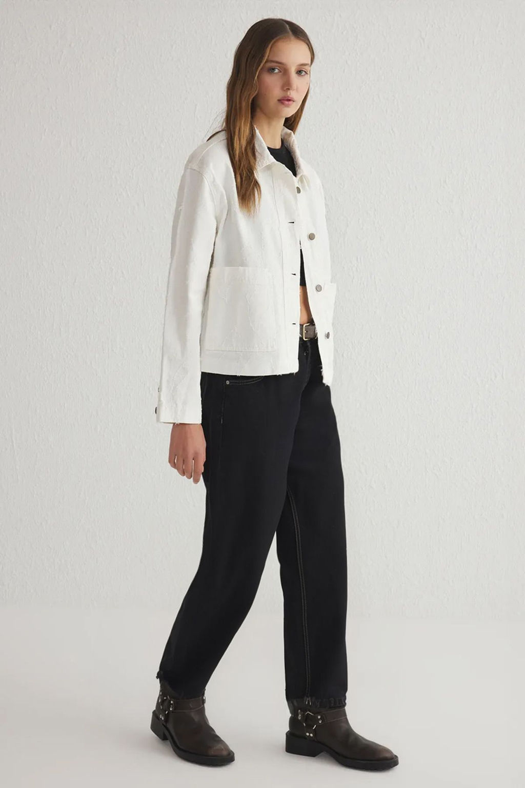 TRENDYOLMILLA Beyaz Oversize Desenli Ince Ceket Mont TWOSS25MO00016 фото 2