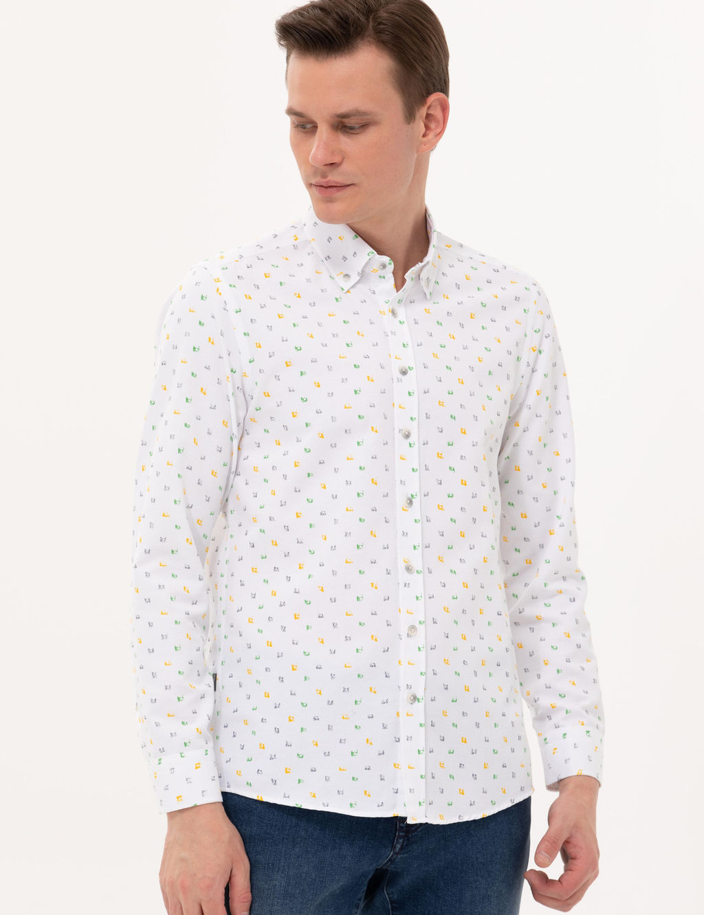 Рубашка Pierre Cardin Slim Fit светло-зеленая с длинным рукавом