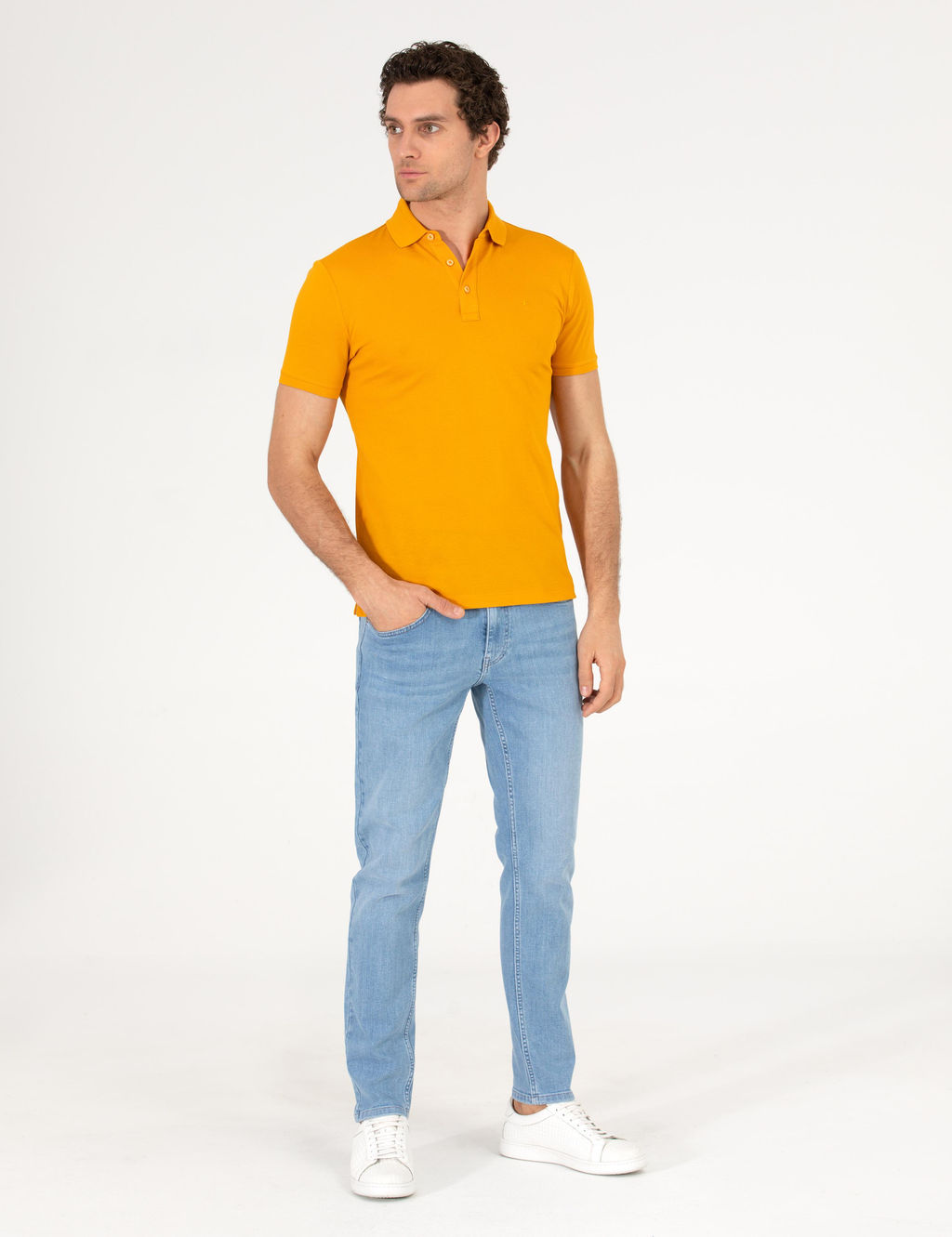 Koyu Sar_ Polo Yaka Slim Fit Basic Merserize T-shirt