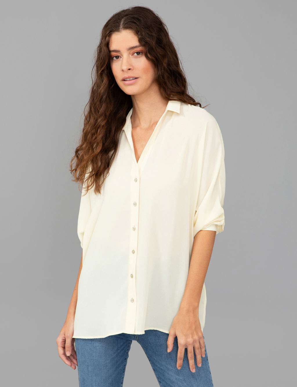 Ekru Comfort Fit Uzun Kollu G_mlek