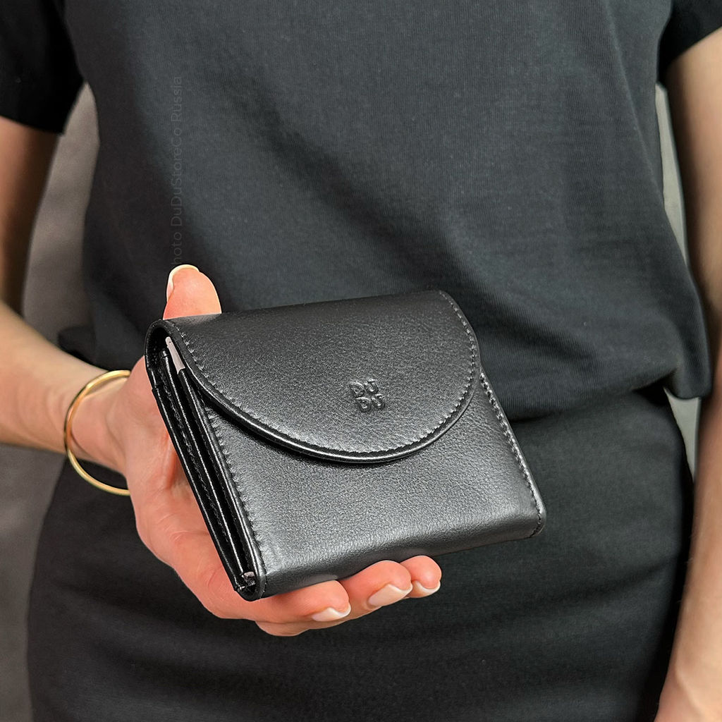 Кошелек кожаный DuDu серии Malaga | черно-розовый пэчворк - Dudubags фото 7