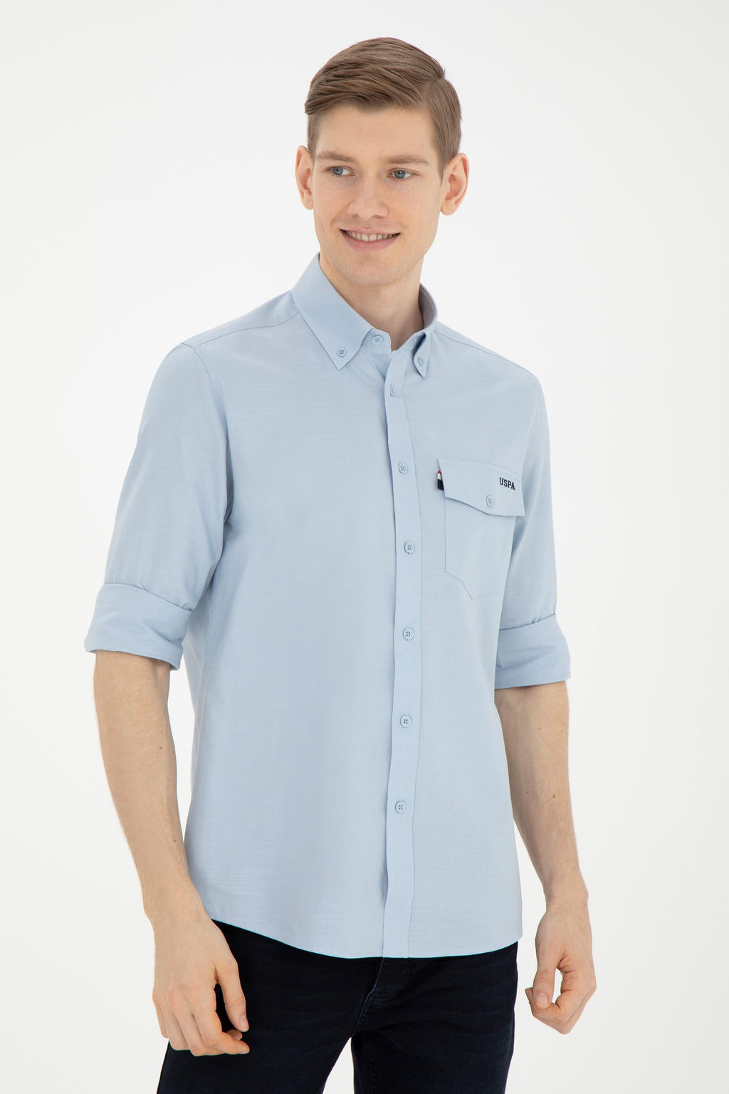 Мужская голубая рубашка с длинным рукавом - U.s. polo assn фото 10