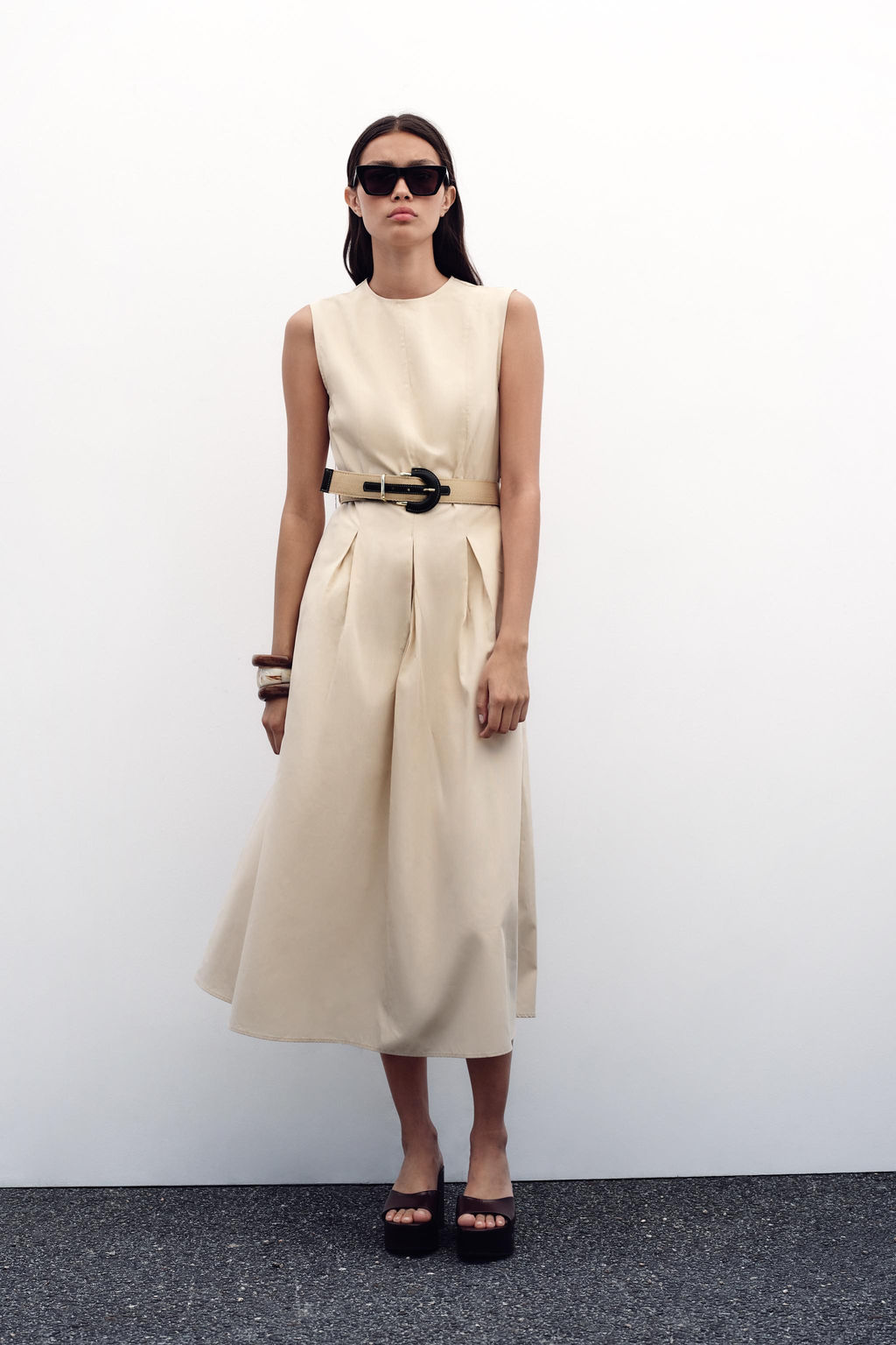 POPLIN MIDI DRESS WITH BELT