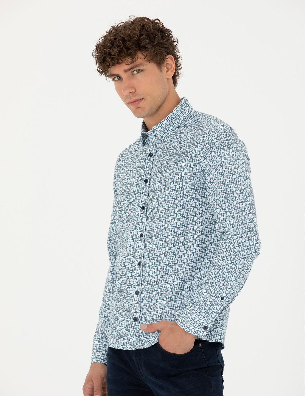 Рубашка Pierre Cardin Slim Fit светло-синяя с длинным рукавом