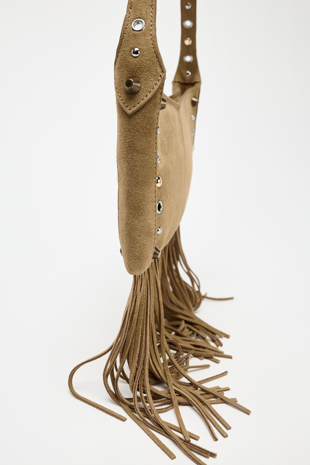 SPLIT SUEDE HANDBAG WITH FRINGING - Zara фото 4