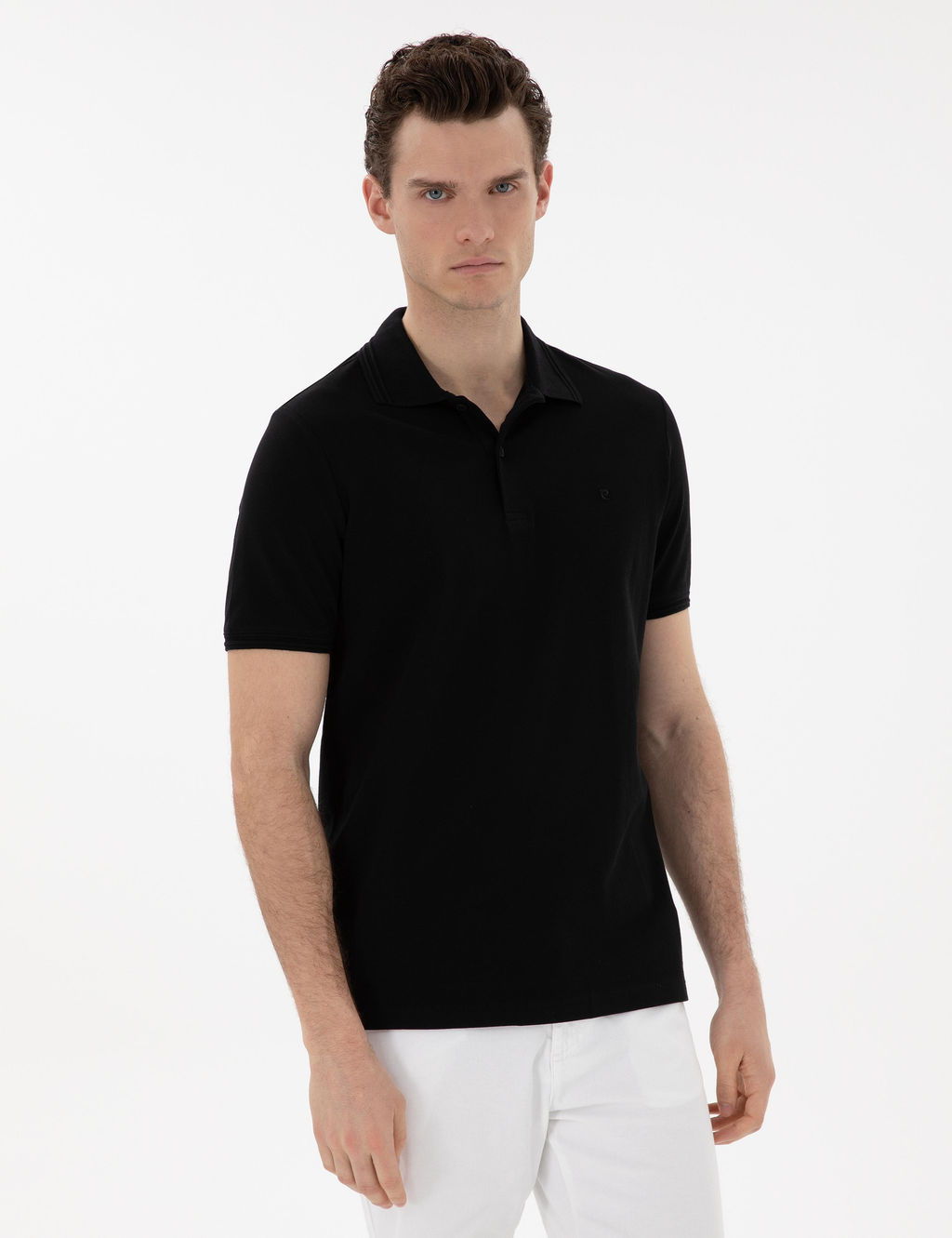 Siyah Regular Fit %100 Pamuk Polo Yaka Basic Ti__rt