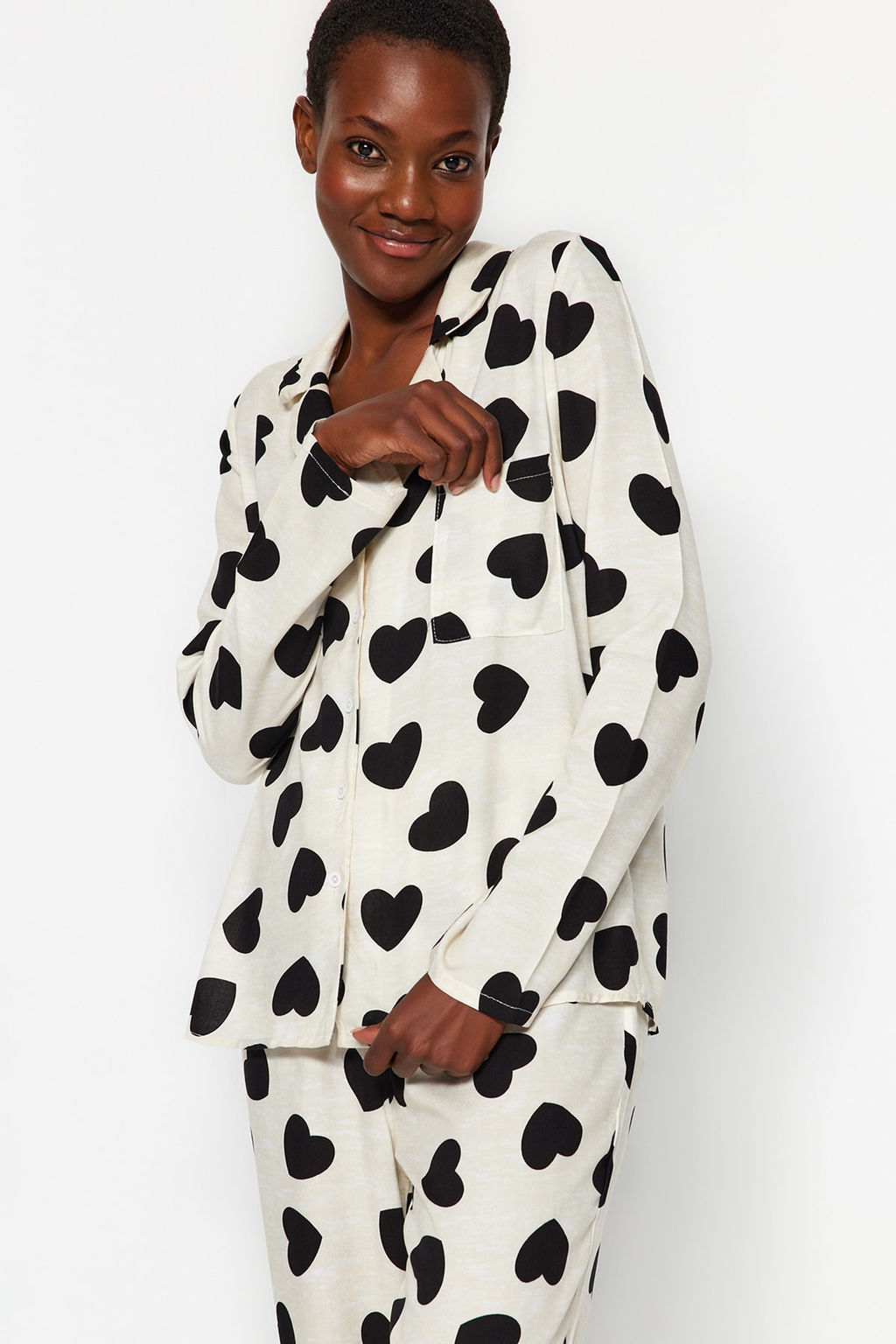 Trendyolmilla Ac?k Pembe Kurdele/Fiyonklu Viskon Dokuma Pijama Tak?m? THMAW21PT0936 фото 3