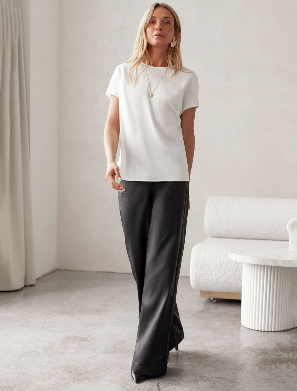 Блузка Vilatte D29.276 сатин белый  фото 5