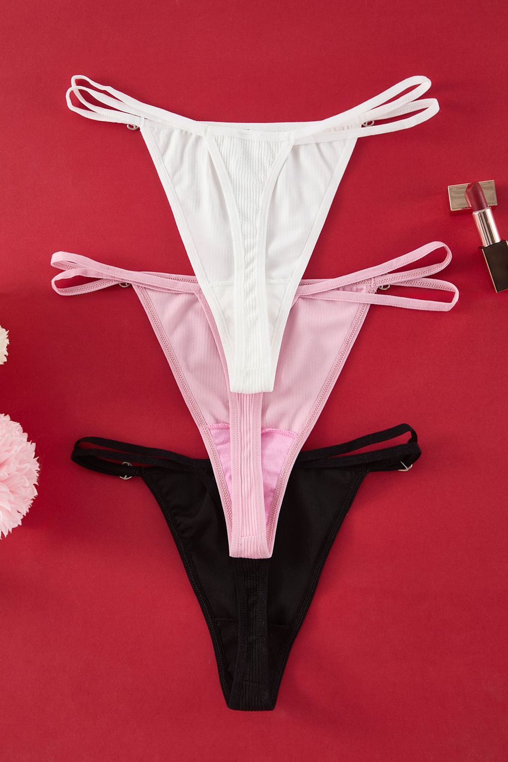 Trendyolmilla Siyah-Pembe-Beyaz 3lu Paket Kalpli Aksesuar Detayl? Fitilli Tanga Orme Kulot THMSS25KU00002  фото 7