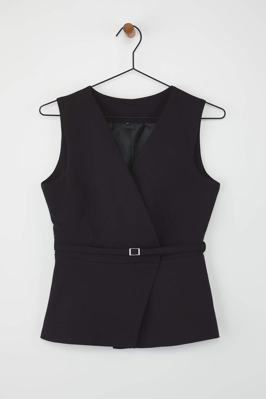 Siyah Fitted Kemerli Anvelop Kapamal? Yelek TWOAW26YE00029