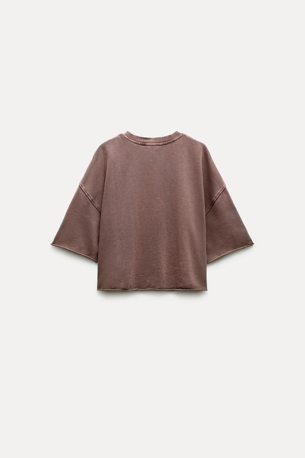 SHORT SLEEVE RIBBED PLUSH SWEATSHIRT - Zara фото 5