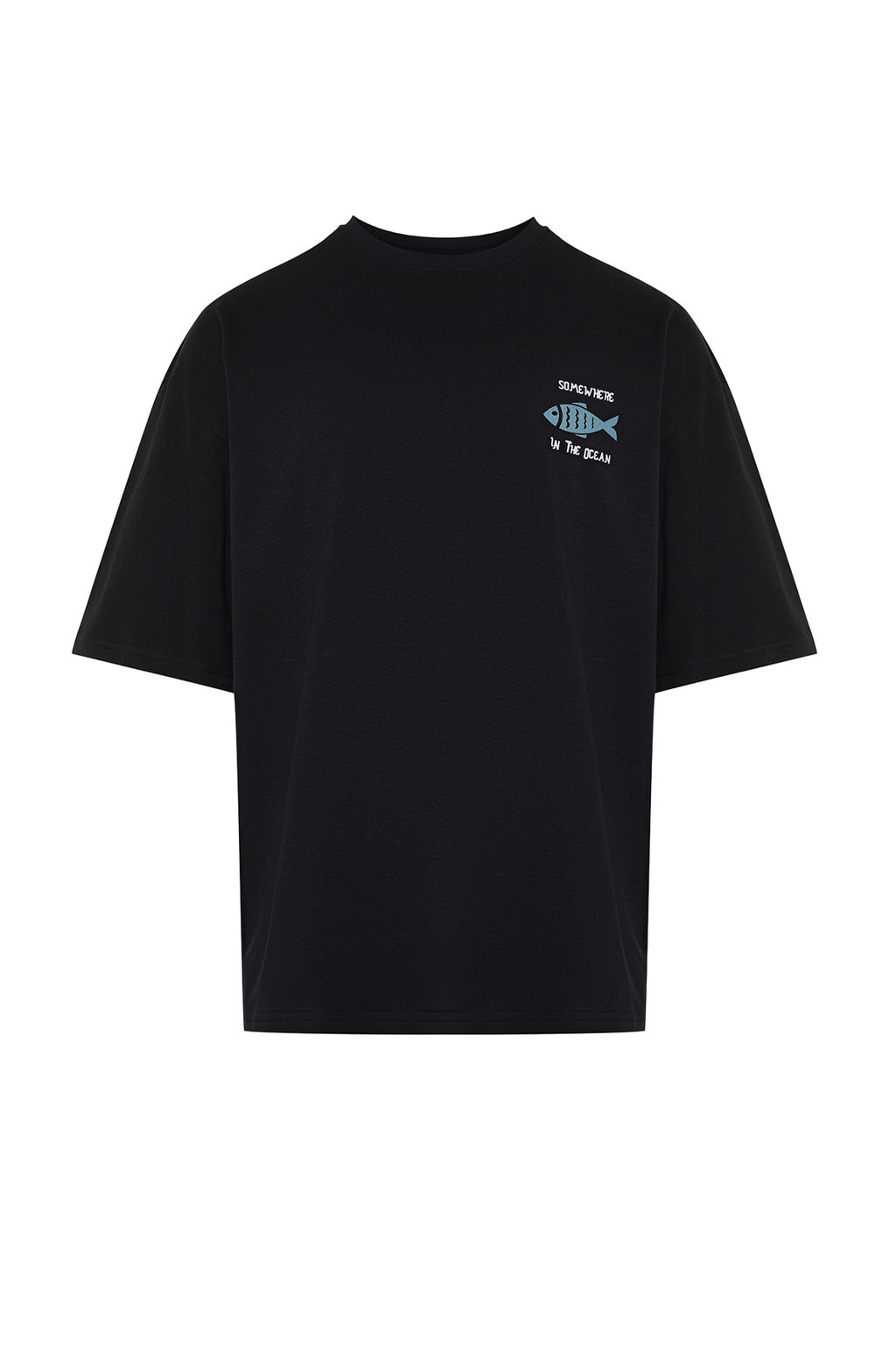 Siyah Oversize/Genis Kesim %100 Pamuklu Kadife Doku Bask?l? T-Shirt TMNSS22TS0318