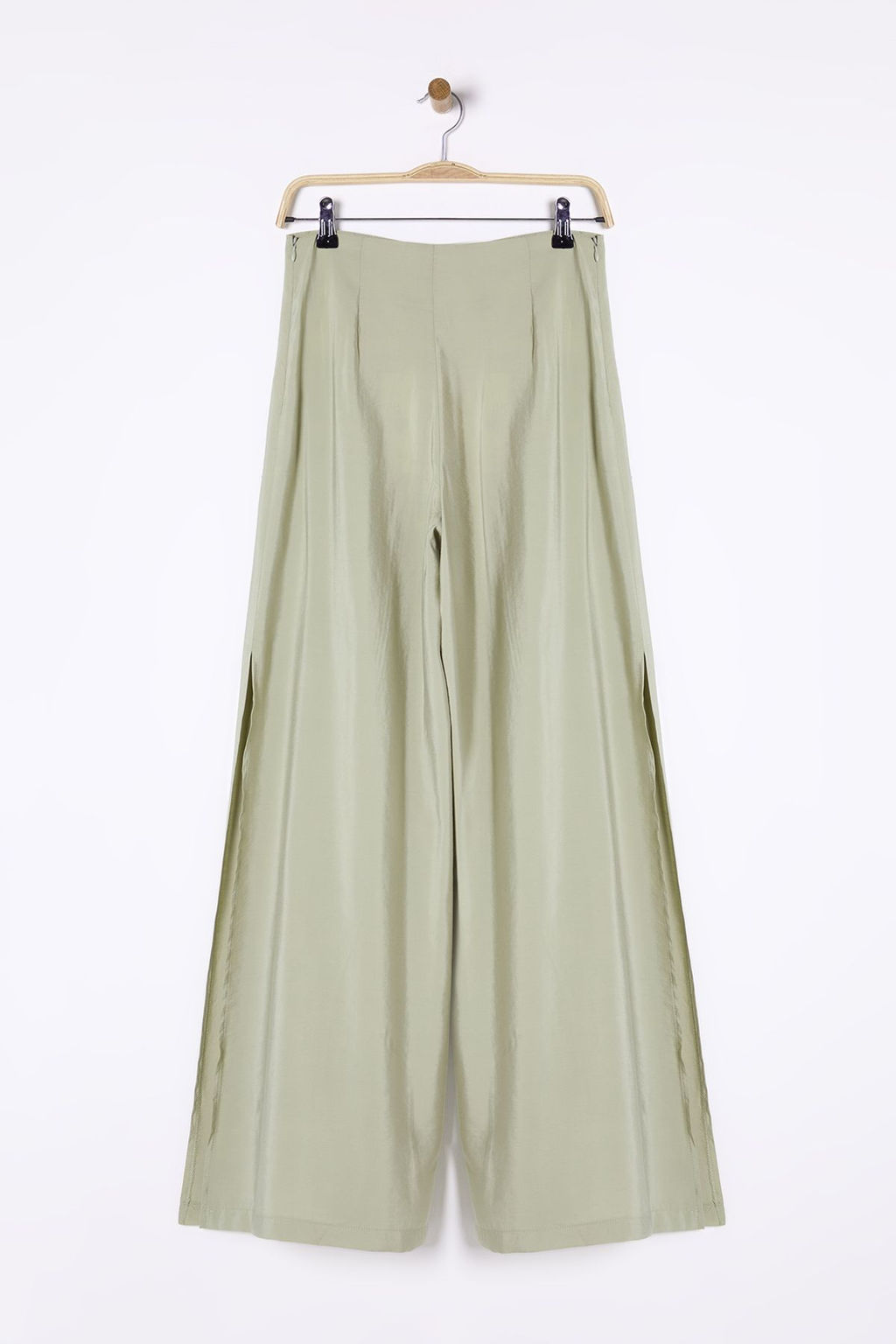 Mint Modal Wide Leg / Genis Paca Yuksek Bel Y?rtmacl? Dokuma Pantolon TWOSS25PL00006 Palazzo
