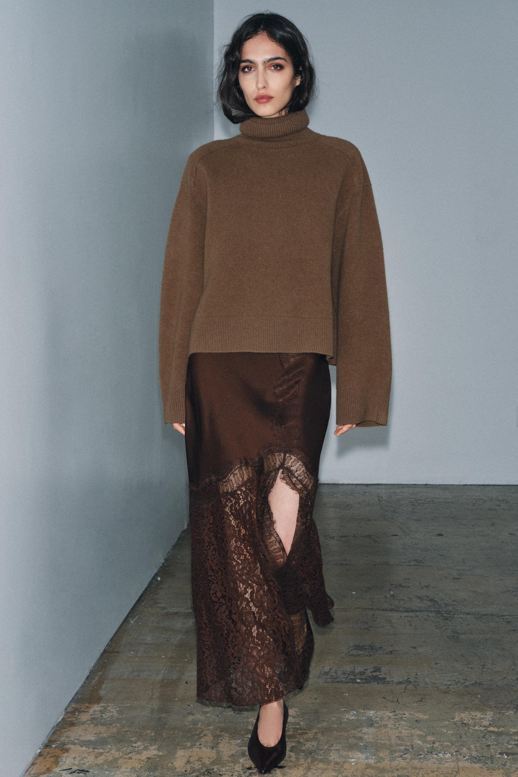 ZW COLLECTION SATIN LACE SKIRT - Zara фото 8