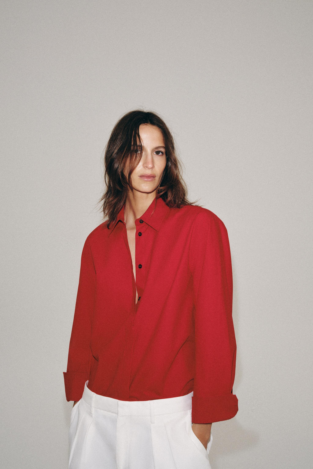 CAMISA POPEL?N ZW COLLECTION / Rojo - Zara фото 4