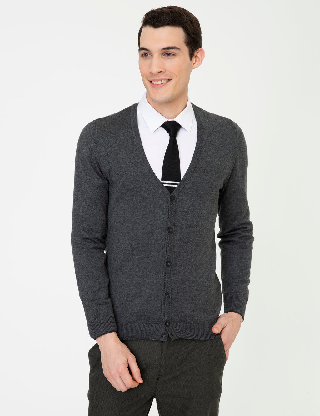 Gri Melanj Slim Fit Basic D__meli Triko H_rka