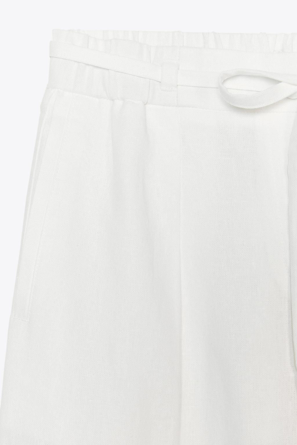 LINEN BLEND WIDE-LEG TROUSERS WITH BELT - Zara фото 8