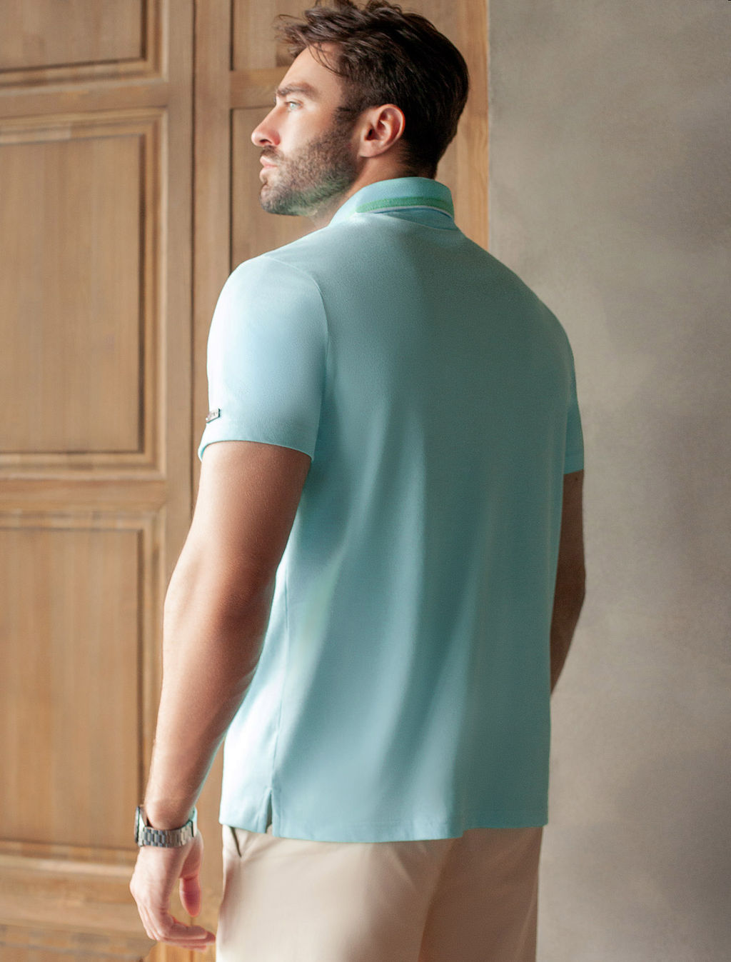 Футболка-поло из фактурного трикотажа - Vilatte фото 4