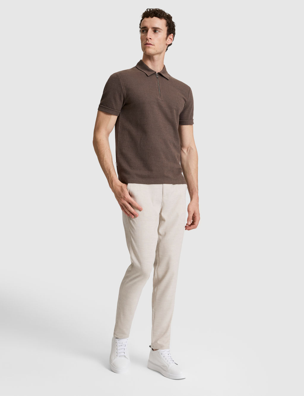 Bej Slim Fit Beli Latikli Kanvas Pantolon
