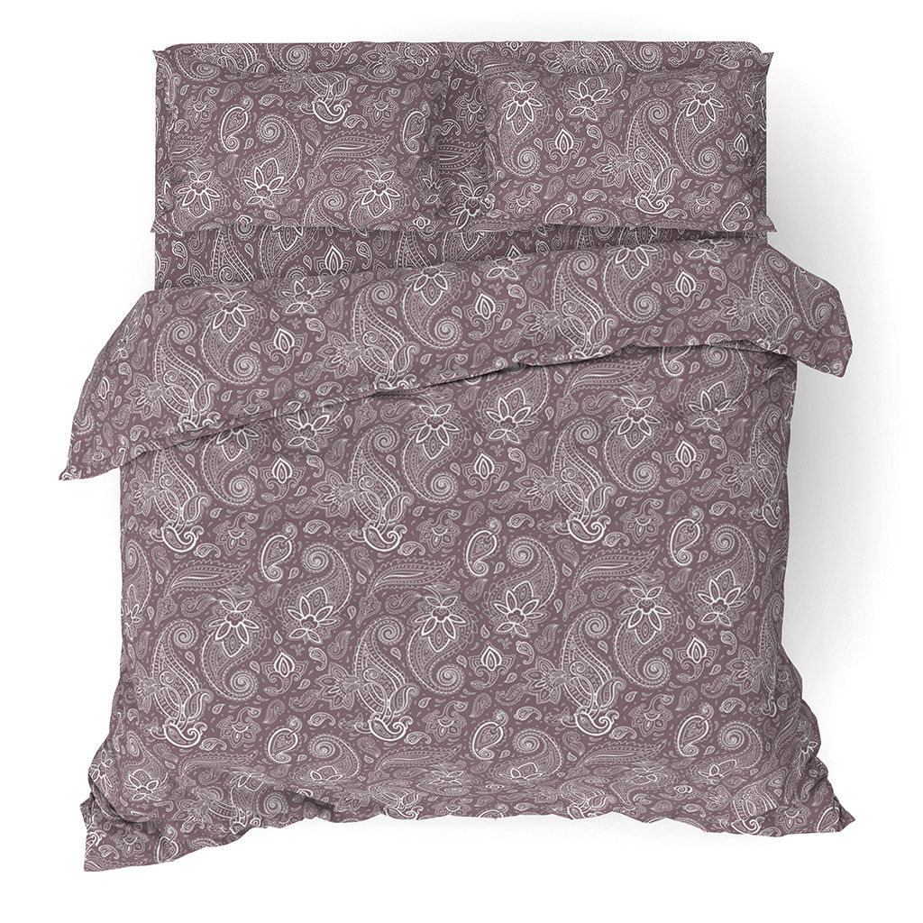 Постельное белье, комплект 1,5 спальный "Восточные огурцы, коричневый", 4 предмета: пододеяльник 145х215см, простыня классическая 150х220см, 2 наволочки 70х70см с клапаном-запахом, бязь "Комфорт" 121г/м2, хлопок 100%, упаковка "классическая" ПВХ 32х4