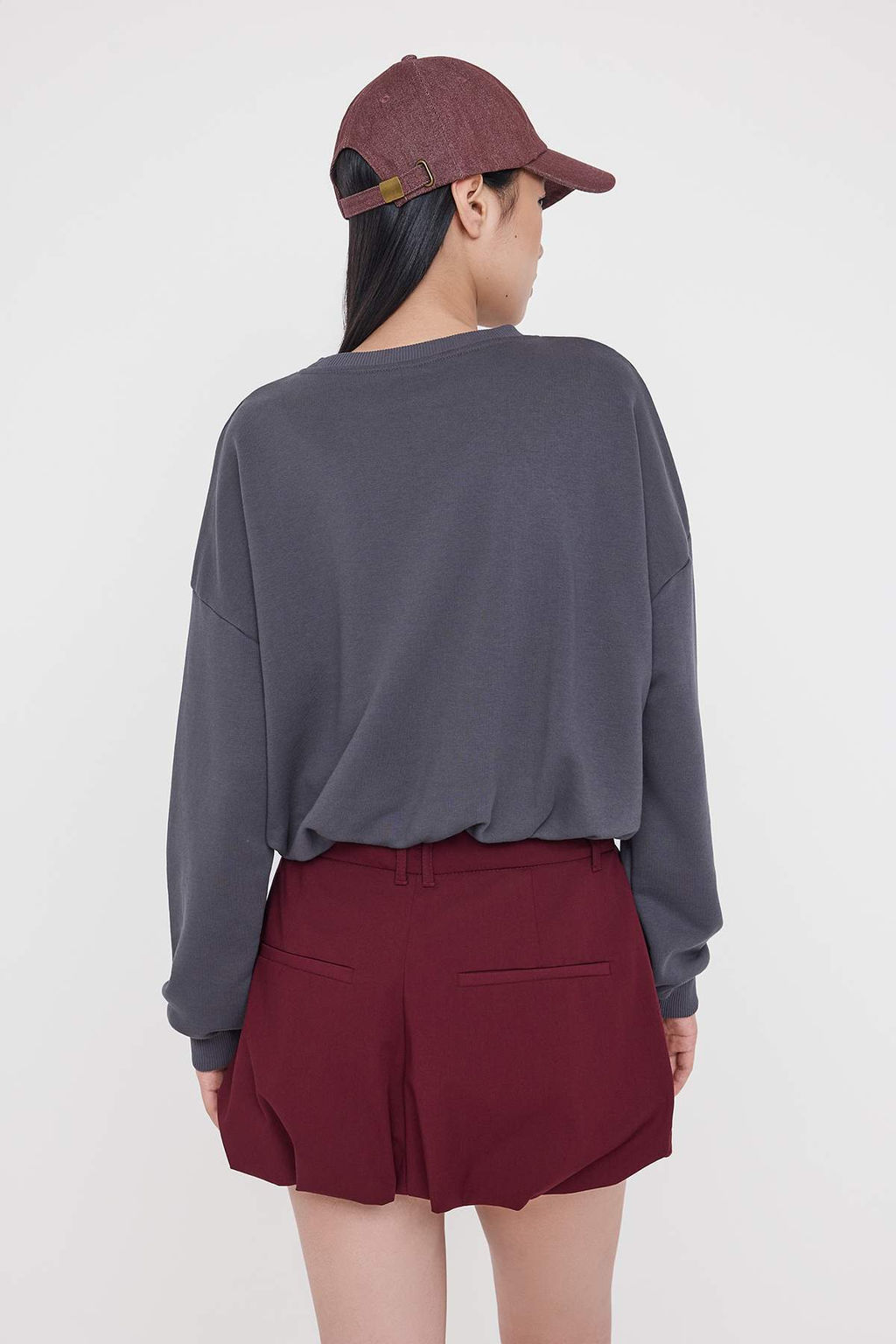 Antrasit Relaxed/Rahat Kal?p Beli Lastikli Crop Orme Sweatshirt TWOAW26SW00000