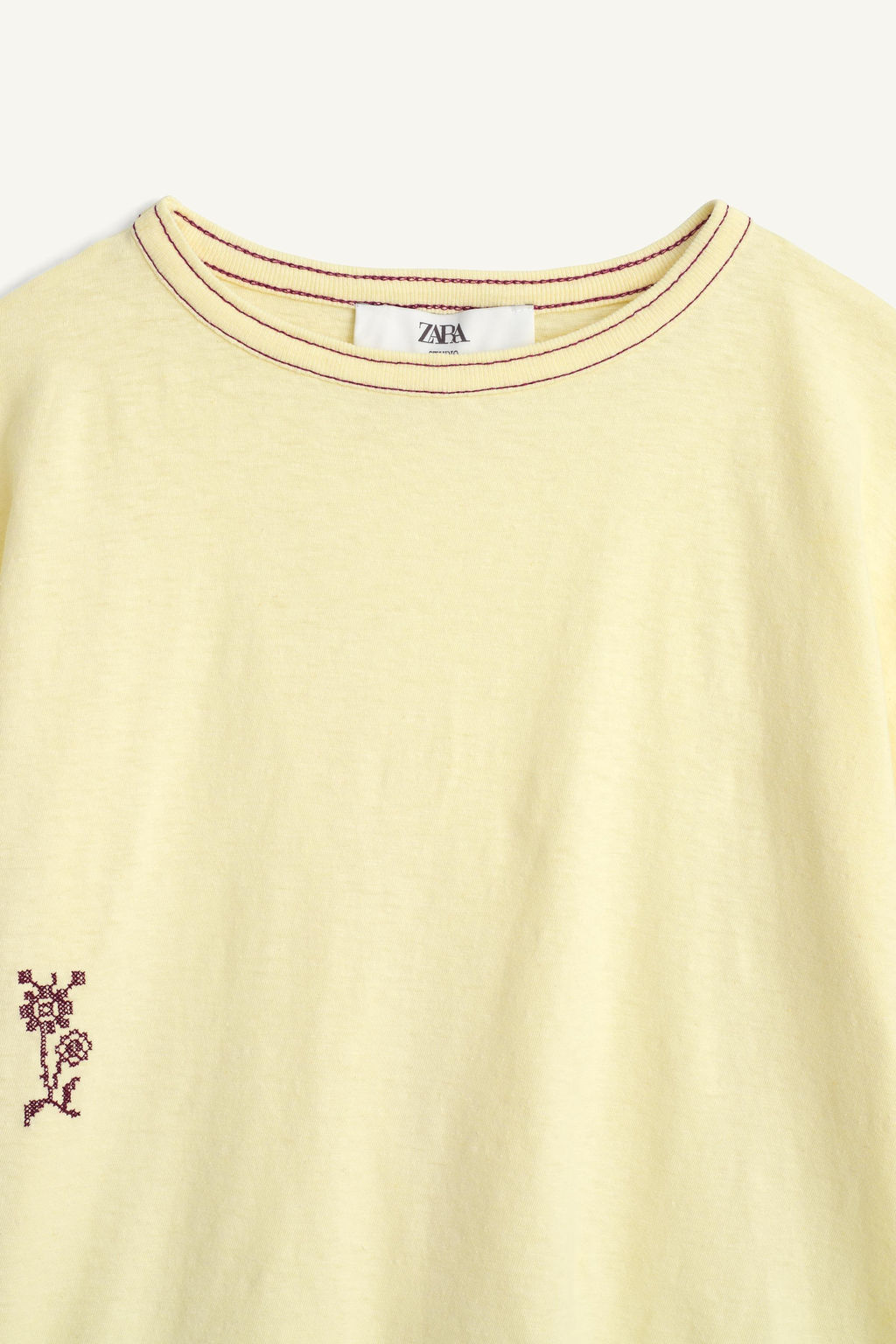 CAMISETA PESPUNTES FLOR BORDADA ALGOD?N LINO LIMITED EDITION / Vainilla - Zara фото 7