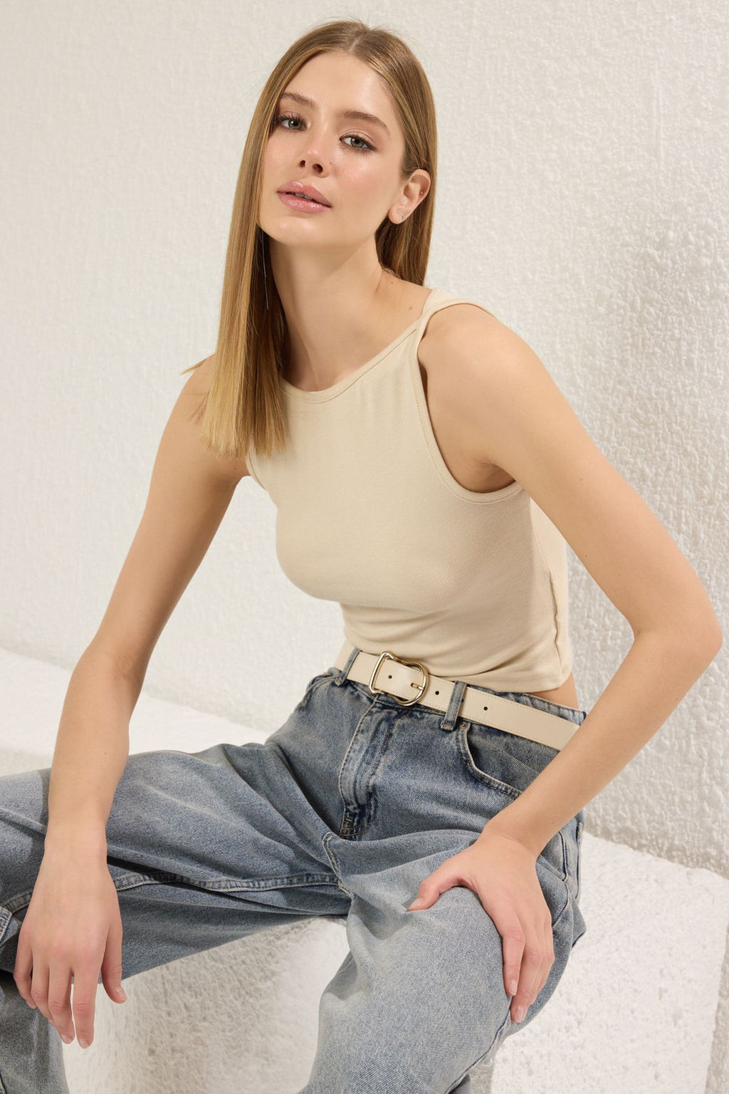 Tas Ask?l? Fitted/Vucuda Oturan Esnek Orme Bluz TWOSS24BZ00535